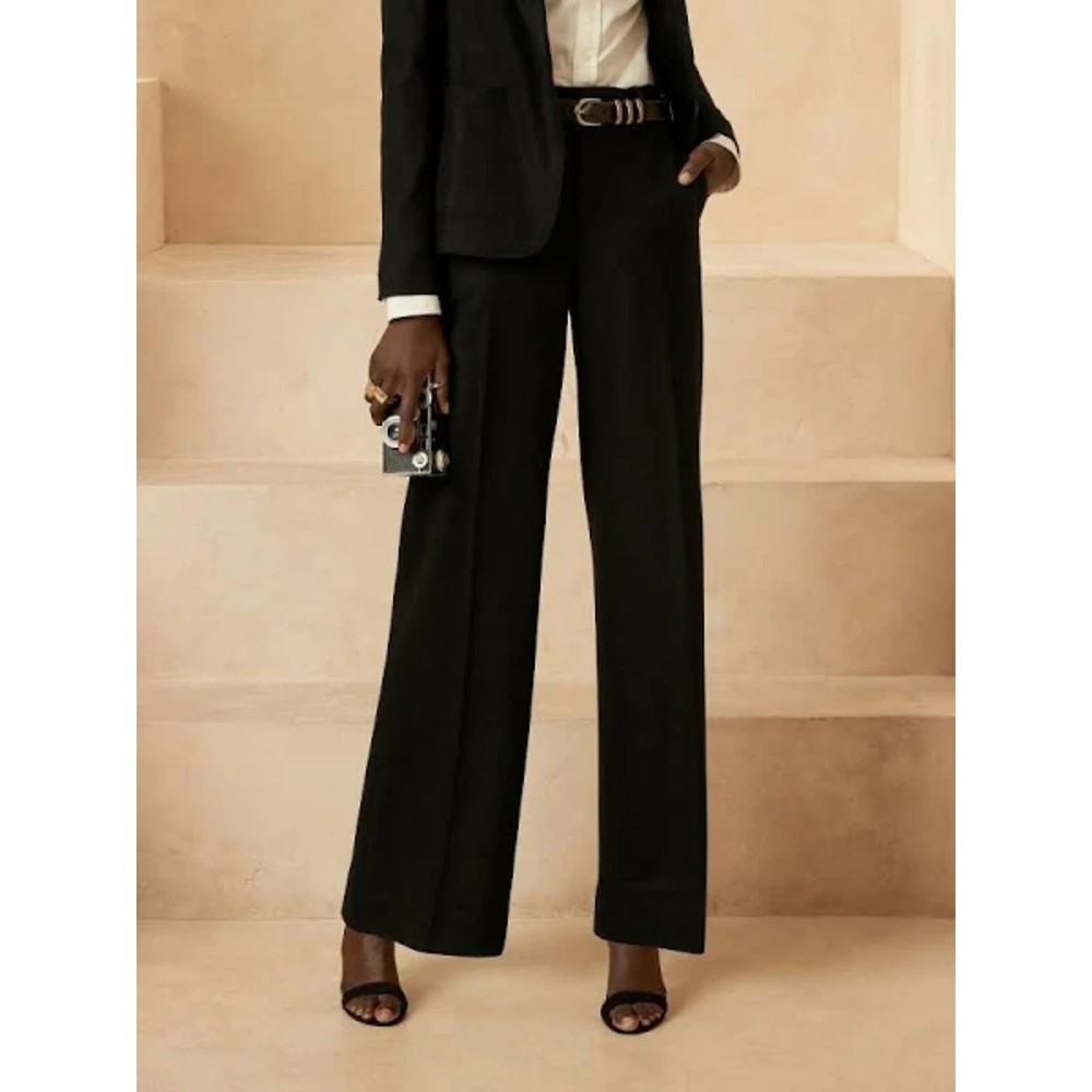 Banana Republic Wide-leg Italian Wool-blend Pant, Black Size 4 773535. NWT